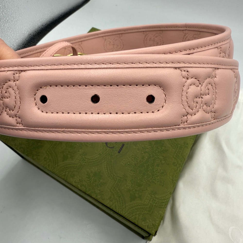 Gucci Pink GG Marmont Leather Belt 85/34 Gold Double G Buckle Embossed Logo - Picture 9 of 14